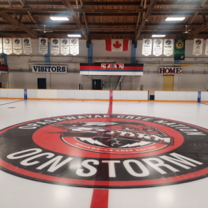OCN Storm logo on the rink in the arena