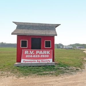 R.V. Park building and sign. Call 204-623-3930 to book sites