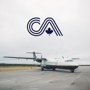 plane sitting on the tarmack with CA logo in the sky