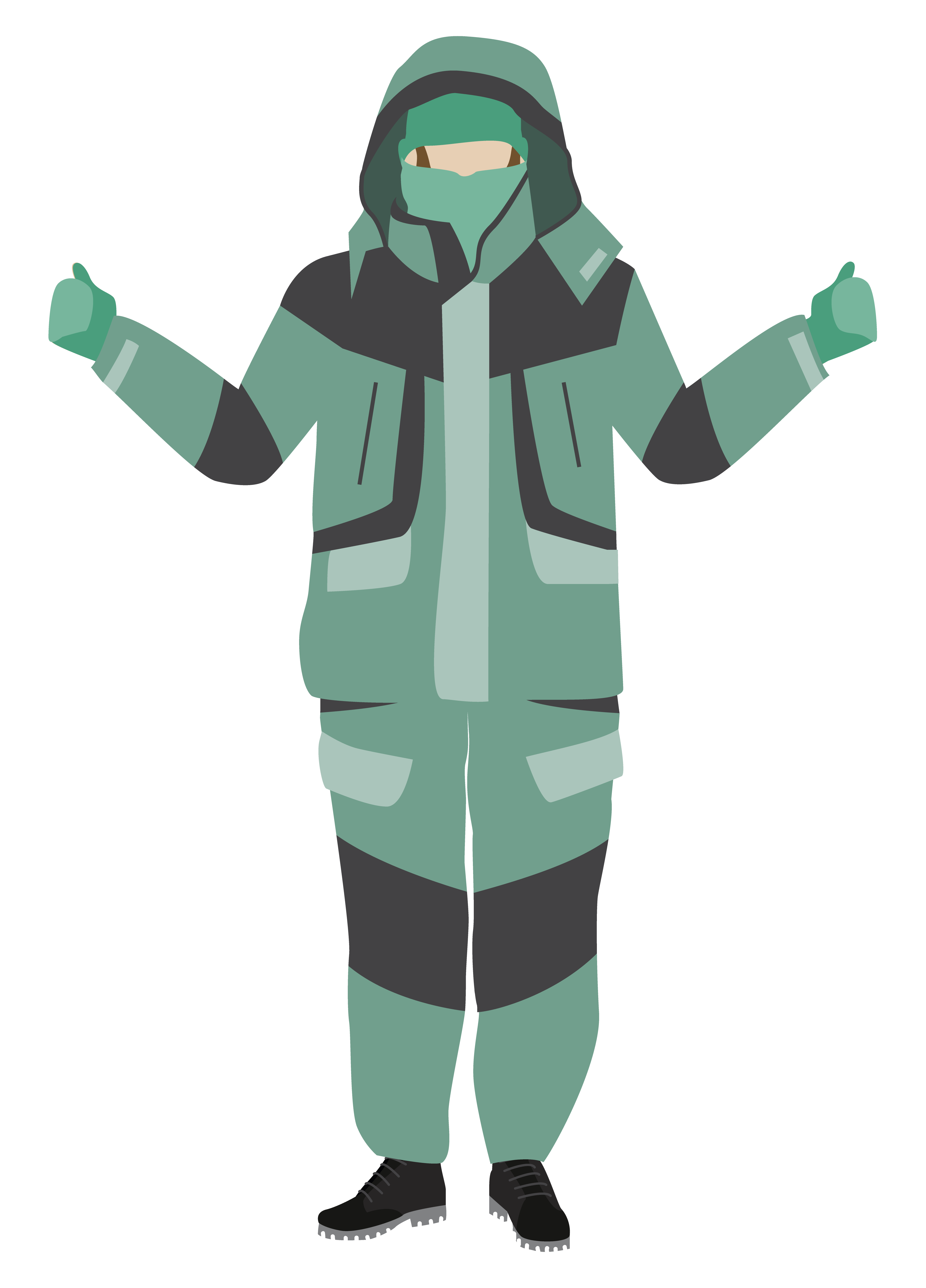 Illustration of man wearing shell layer clothing